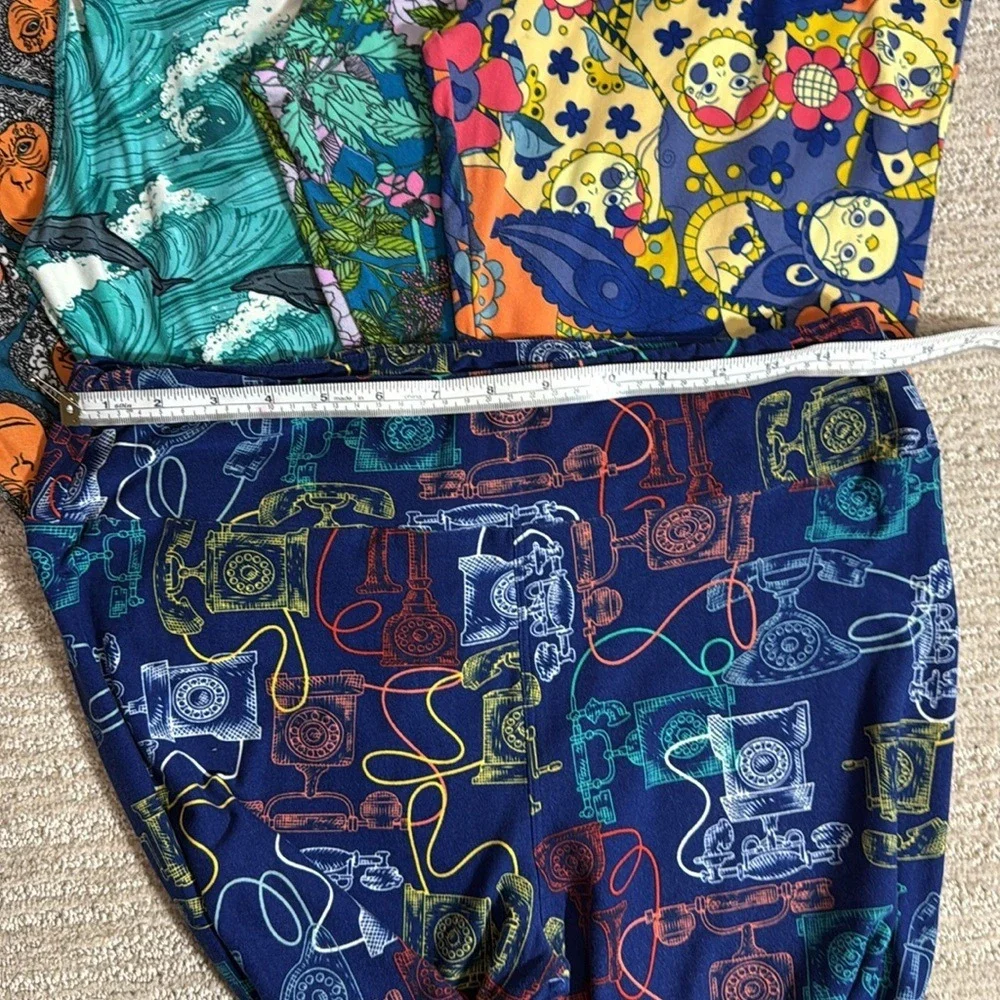 5 LuLaRoe Orange and Blue Pajama Bottoms Leggings Vibrant Pattern‎